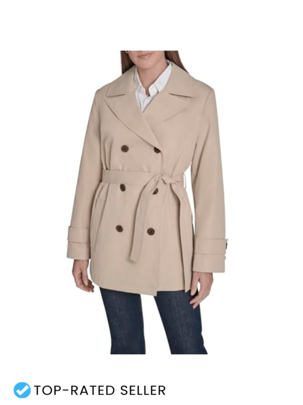 Women's Belted Double Breasted Trench Coat Long Sleeve Classic Fit